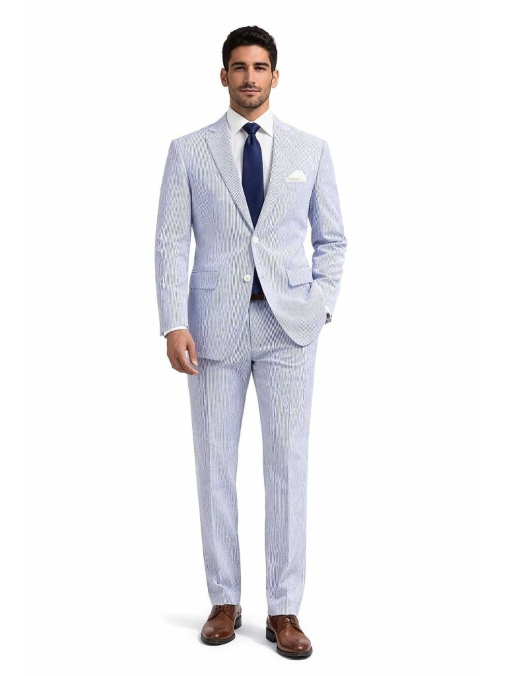 Men's Seersucker Striped Suit 2-PC Modern-Fit, Adjustable Waist - Navy